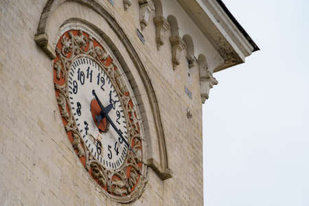 Simferopol, Crimea-June, 6, 2021: Landscape with a view of the old clock on the tower of the railway station.のeditorial素材