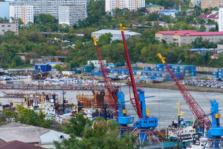 Vladivostok, Russia-September 23, 2021: Industrial landscape overlooking diomede Bayのeditorial素材