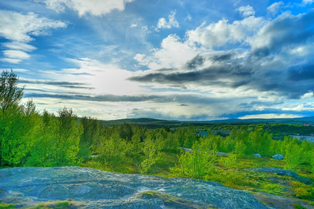 Natural landscape with tundra near Murmansk, Russia