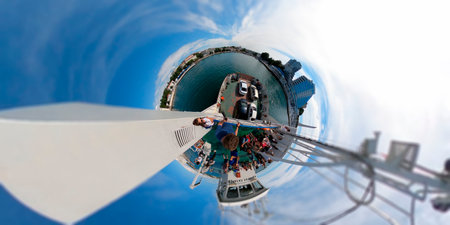 Sevastopol, Crimea-June 8, 2021: Spherical panorama with views of the ferry and peopleのeditorial素材