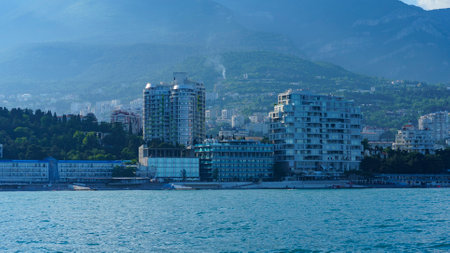 Yalta, Crimea. Seascape overlooking the city's coastline.の写真素材