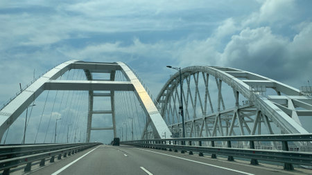 Landscape of the Crimean bridge against the sky. Crimeaの写真素材