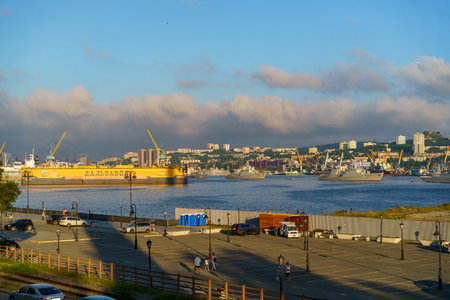 Vladivostok, Russia - July 24, 2021: Cityscape overlooking the Golden Horn Bay.のeditorial素材