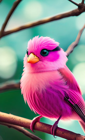 Portrait of a small pink bird on a tree branchの素材
