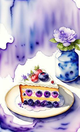 Pie with berries. Still life in watercolor style.の素材