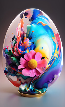 Beautiful Easter egg painted with flowers close-upの素材