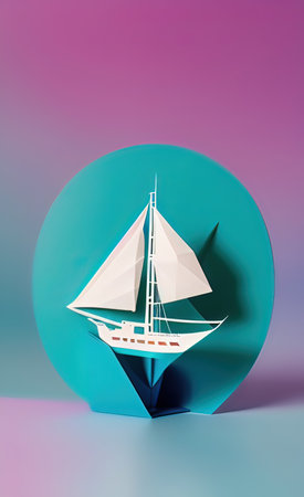 Abstract background with a paper boat.の素材
