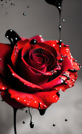 A beautiful rose in a spray of black oil. Abstract backgroundの素材