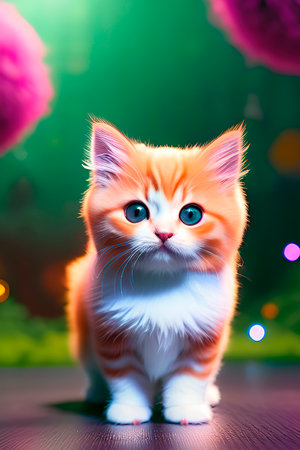 Small red kitten on a blurred natural backgroundの素材