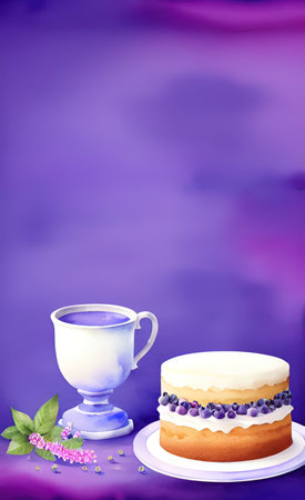 Cake with berries. Still life in watercolor style.の素材