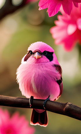 Portrait of a small pink bird on a tree branchの素材