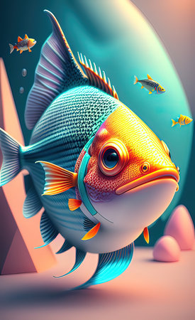 Abstract background with 3d fishの素材