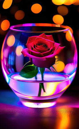 Red rose in a glass of waterの素材