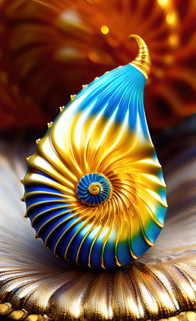 Abstract background with yellow-blue shell close-upの素材