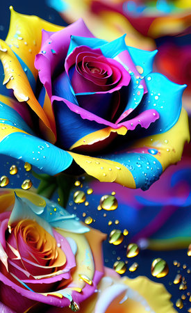 Abstract multi-colored rose in drops of waterの素材