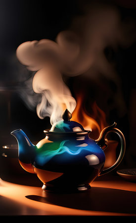 Ceramic teapot with clouds of thick ai steamの素材