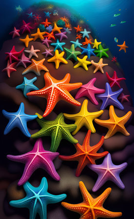Abstract background with multicolored starfish. .AIの素材
