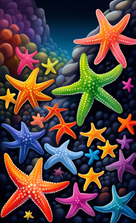 Abstract background with multicolored starfish. .AIの素材
