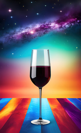 Glass of wine on the background of the universeの素材