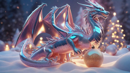 New Year's background with iridescent holographic dragon. .AIの素材