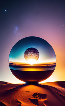 Desert landscape with glowing lampの素材