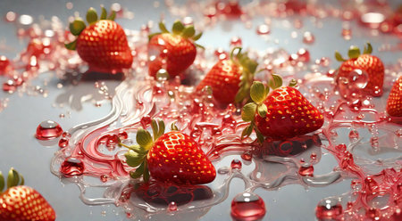 Abstract background with strawberries and bubbles. . A.I.の素材