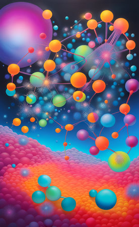 Abstract background with colorful molecules and particles. A.I.の素材