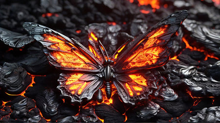 Burnt butterfly in burning lava. A.I.の素材