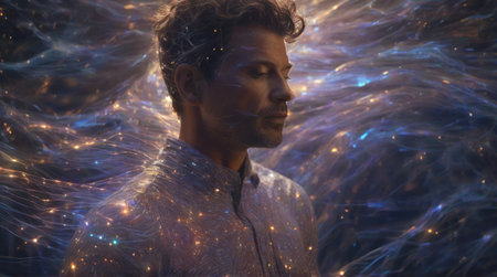 Abstract background with man in energy space. A.I.の素材