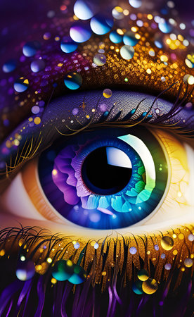 Abstract background with multicolored eye and glitter. A.I.の素材