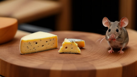 Portrait of a mouse on the background of cheese. A.I.の素材