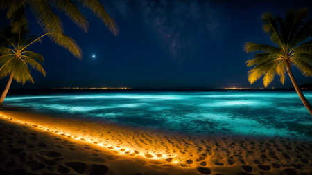 Tropical night seascape. A.I.の素材