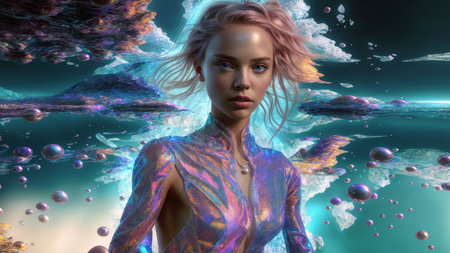 Fantastic landscape with a beautiful girl. A.I.の素材