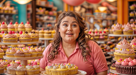 A fat woman in a candy store. A.I.の素材