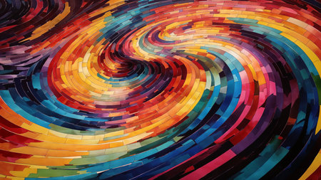 A colorful abstract swirl of orange, blue and purple colors.の素材