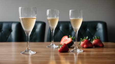 Glasses of champagne and strawberries on the table. A.I.の素材