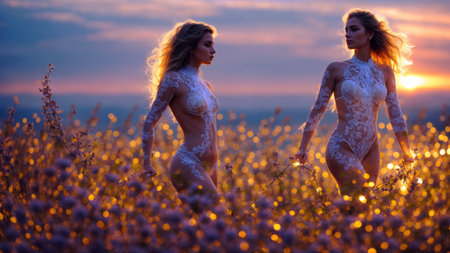 Beautiful women on the background of the landscape.. AIの素材