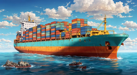 Seascape with container ship.の素材