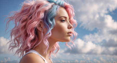 Young woman with pink hair.の素材