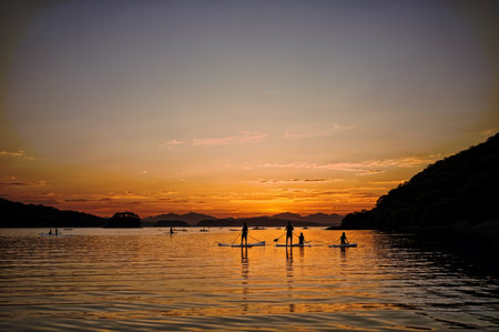 Seascape on sunset backgroundの素材