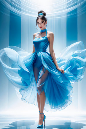 Beautiful woman in blue dressの素材