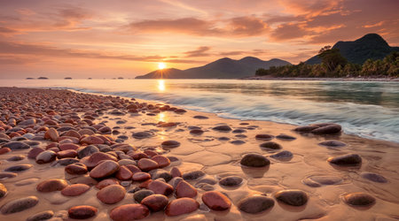 Seascape on sunset backgroundの素材