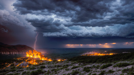 Natural landscape with thunderstorm and lightningの素材