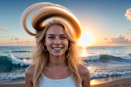 Beautiful blonde woman with long hairの素材