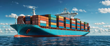Seascape with container ship.の素材