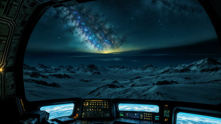 Fantastic view from the porthole of the spaceship. A.I.の素材