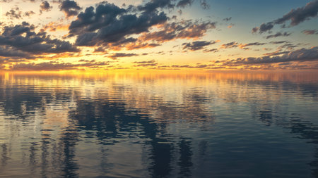 Seascape on sunset backgroundの素材