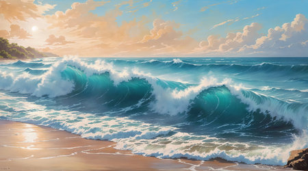 Seascape on sunset backgroundの素材