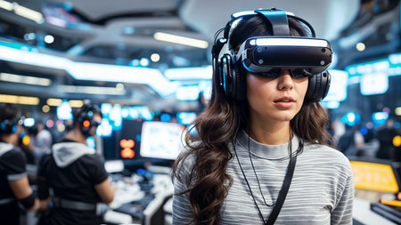 Portrait of a young woman in virtual glasses. A.I.の素材