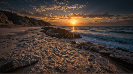 Seascape on sunset backgroundの素材